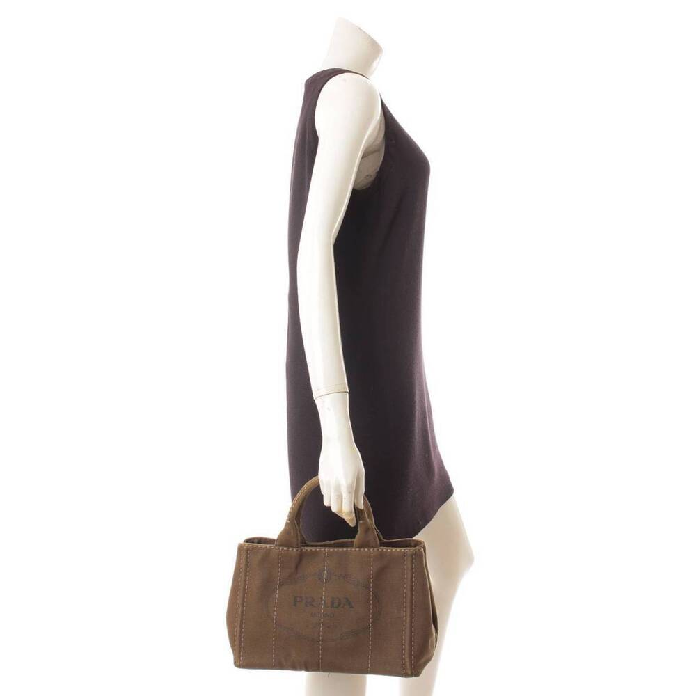 Prada Canapa Canvas Tote Bag Handbag Khaki Green - Picture 10 of 10